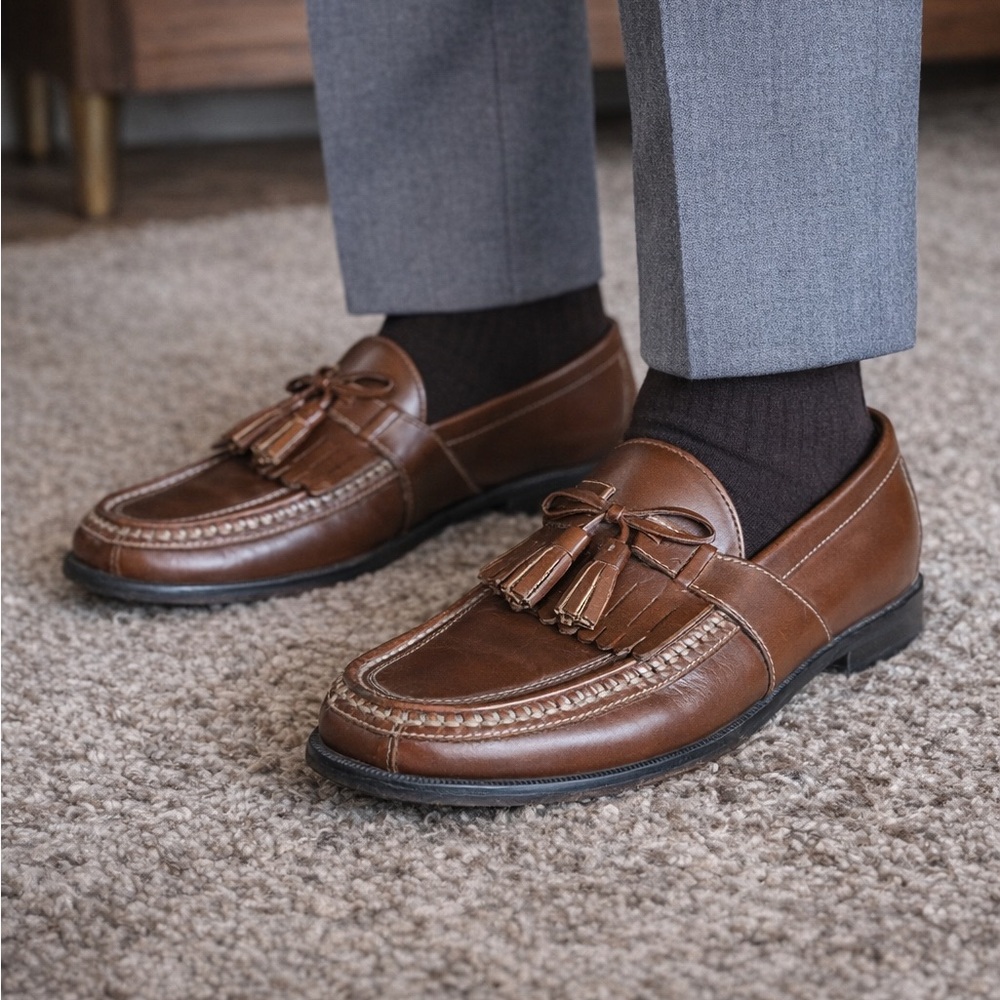 Johnston & Murphy Aragon Kiltie Tassel Loafers Brown Leather Classic Slip On 9